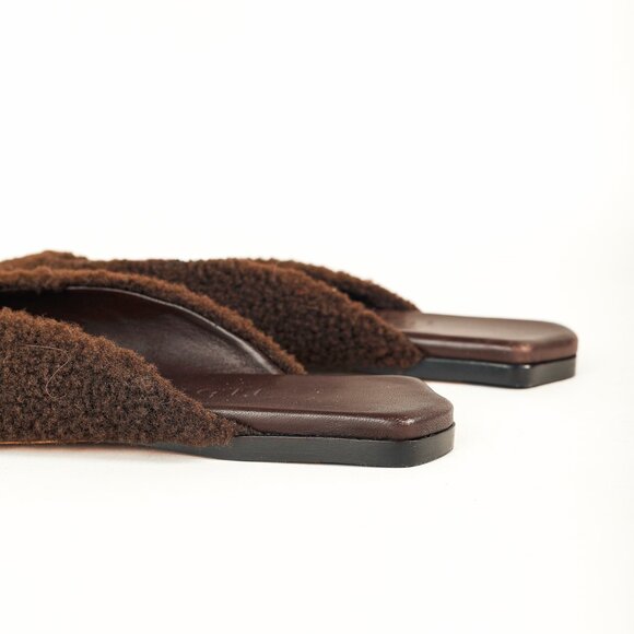 Tibi Nori Brown Short Faux Fur Slides - Picture 7 of 8